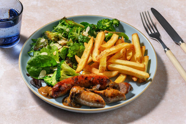 Easy Pork Sausages & Mustard Onion Sauce