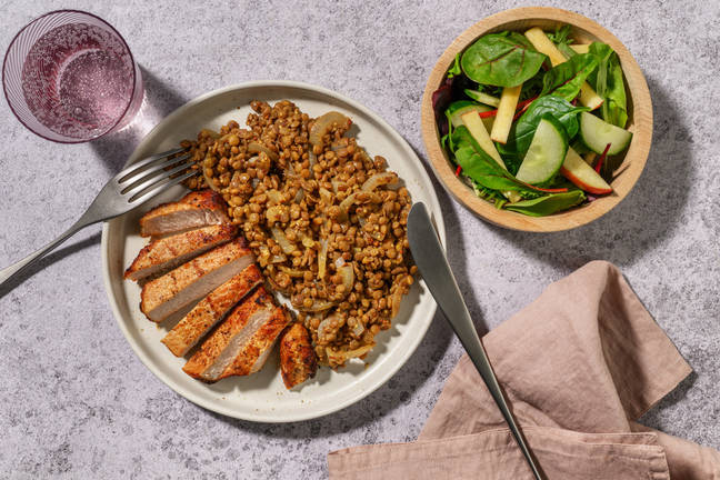 Aussie Pork Steak & Braised Mustard Lentils