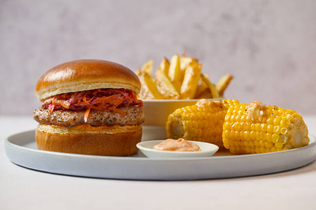 Caribbean Pork Burger & Butter Corn Cobs