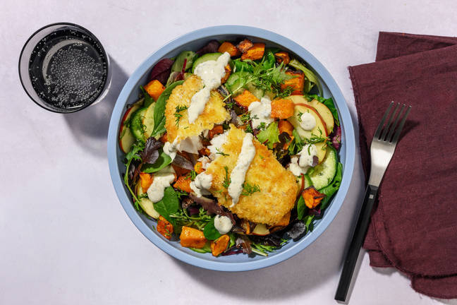 Crumbed Fish & Supergreen Veggie Salad