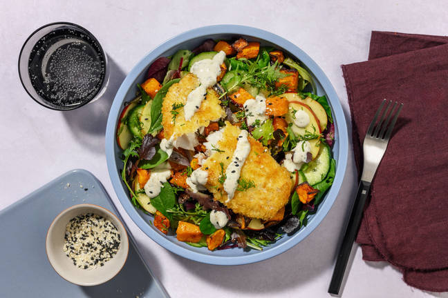 Crumbed Fish & Supergreen Veggie Salad