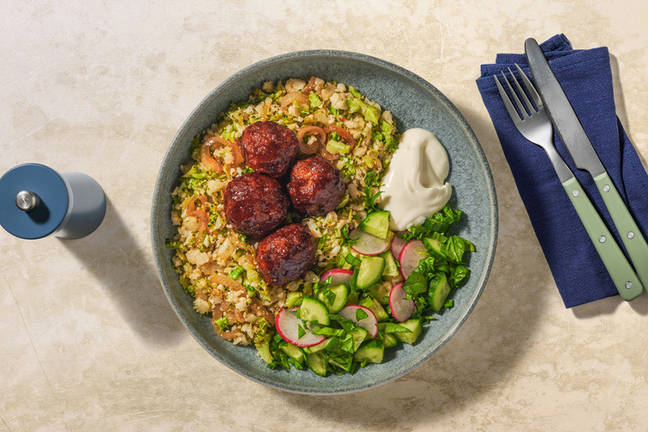 Chipotle Pork Meatballs & Cauli-Broccoli Rice