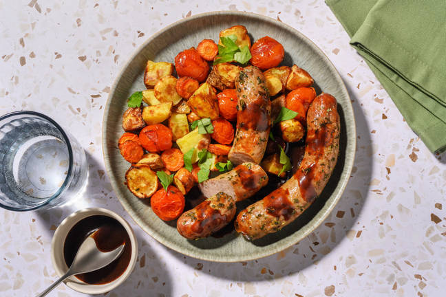 Easy Pork Sausages & Cherry Tomato Traybake