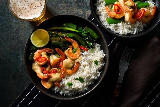 Luxe Chilli-Lime Prawns & Sesame Greens