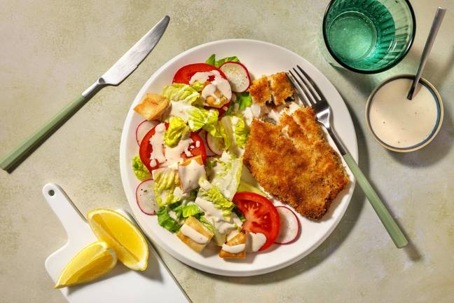 Quick Crumbed Fish & Lemony Cos Salad