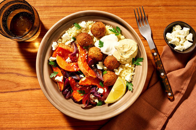 Baked Pumpkin & Spinach Falafel Couscous