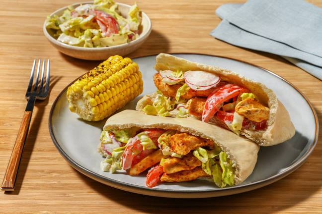 Quick Chicken Caesar Pitas & Corn Cob