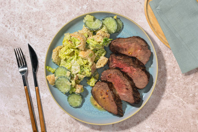 Sizzling Chilli-Butter Beef & Caesar Salad