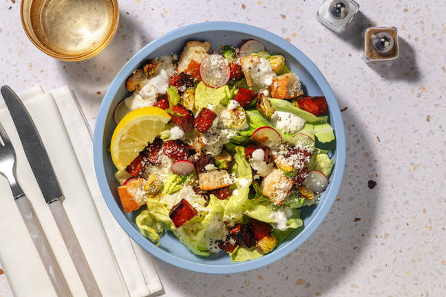 Quick Chorizo & Brussels Sprout Caesar Salad