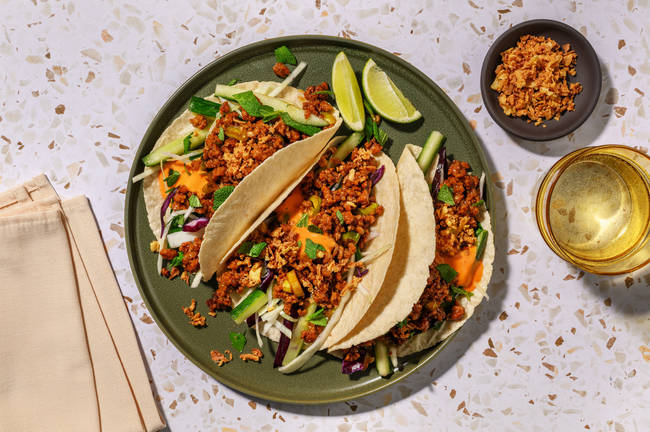 Quick Teriyaki Pork & Cucumber Slaw Tacos