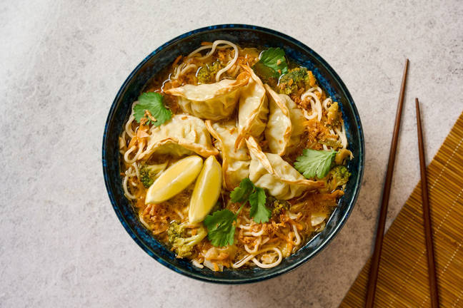 Speedy Pork Dumpling & Laksa Noodle Soup  