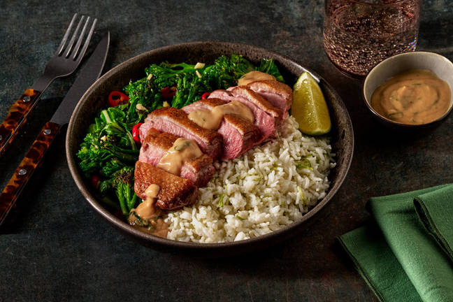 Satay-Glazed Roast Duck & Lime Coconut Rice