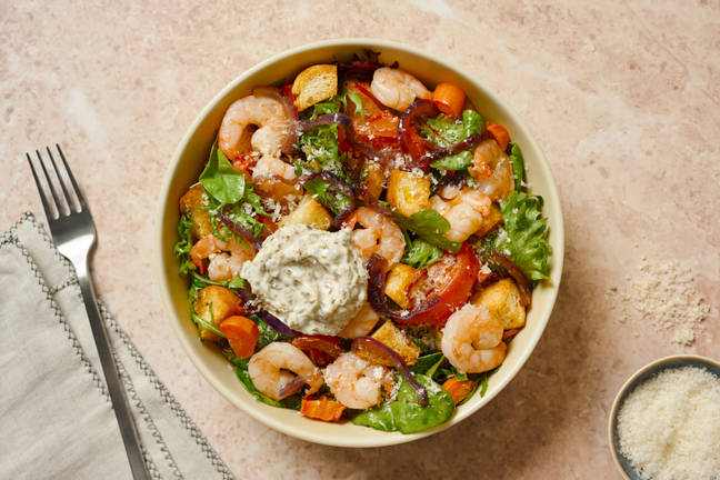Seared Prawns & Cheesy Crouton Salad