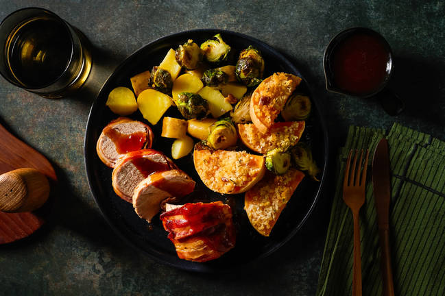 Bacon-Wrapped Pork & Nutty Roasted Pumpkin for Dinner 