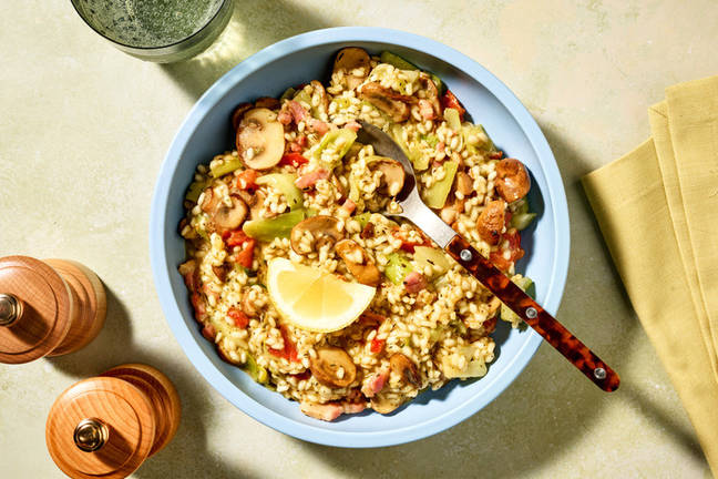Bacon, Mushroom & Basil Pesto Risotto