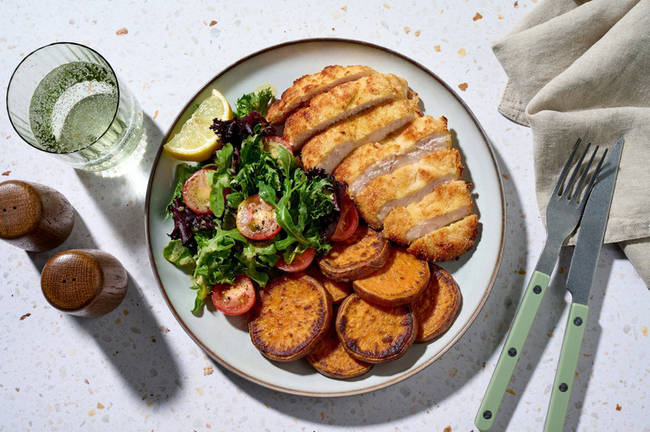 Golden Crumbed Chicken & Sweet Potato Crisps
