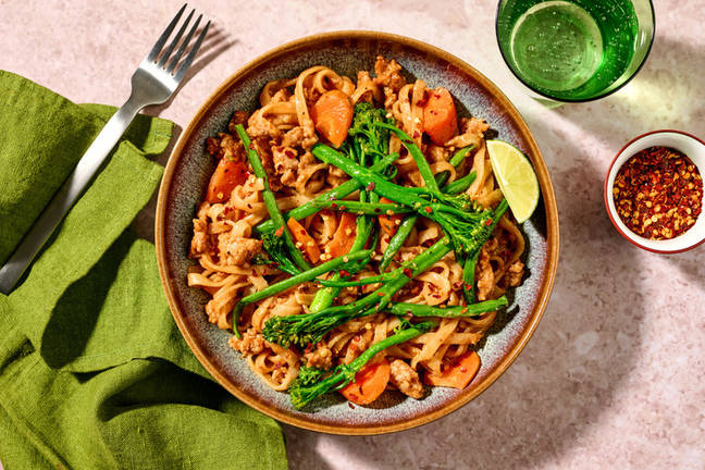 Peanut-Glazed Pork & Rice Noodle Bowl