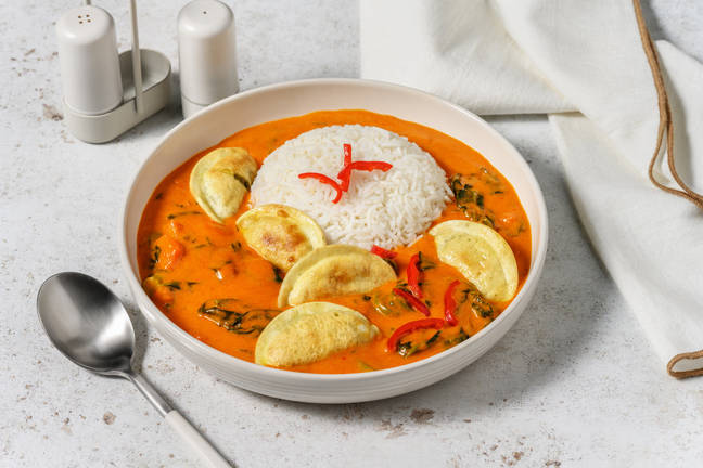 Pork Dumplings In Thai Red Curry Soup