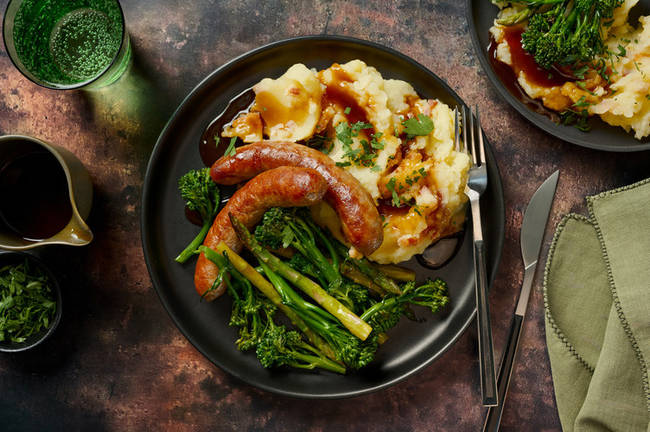 Beef Sausages & Parmesan-Bacon Mash