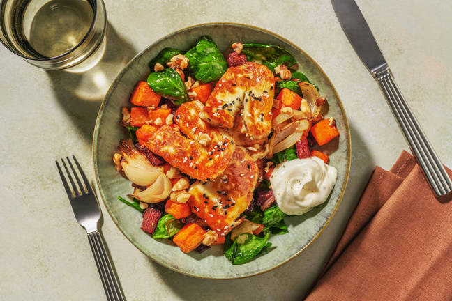 Honey-Sesame Haloumi & Beetroot Veggie Toss