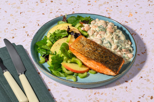 Seared Salmon & Creamy Mashed White Beans