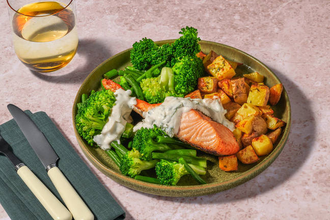 Garlic-Herb Salmon & Roasted Moemoe Potatoes