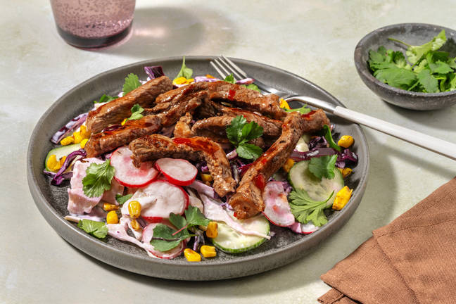 Super Quick Asian Beef & Rainbow Slaw