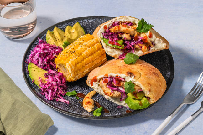 Fast Fiesta Chicken Pitas & Buttered Corn