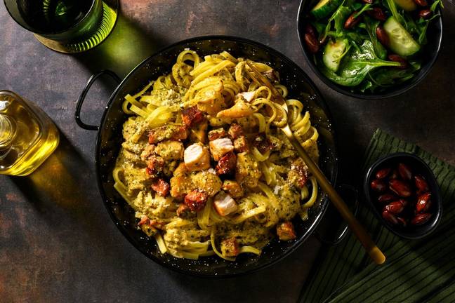 Creamy Basil Pesto Chicken & Chorizo Fettuccine