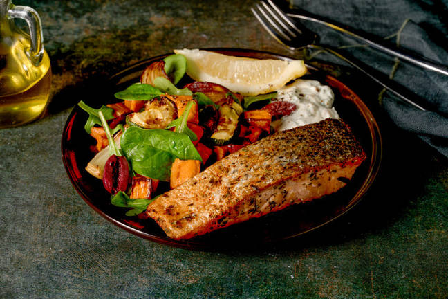 Mediterranean Salmon & Roast Veggie Salad