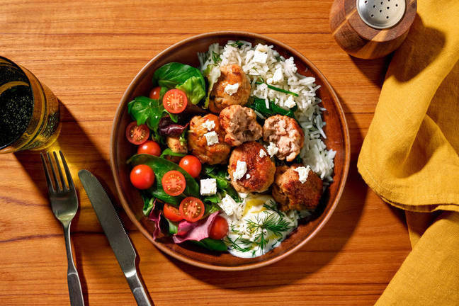 Greek-Style Lamb Keftedes & Spinach Rice