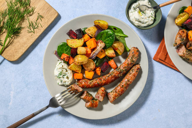 Pork Sausage & Roast Veggie Traybake