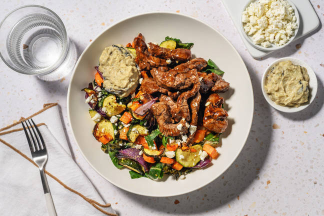 Garlicky Beef & Roast Veggie Toss