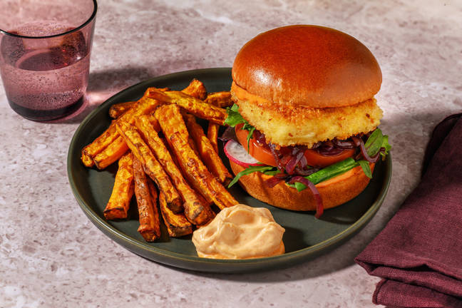 Crumbed Halloumi & Sticky Onion Burger