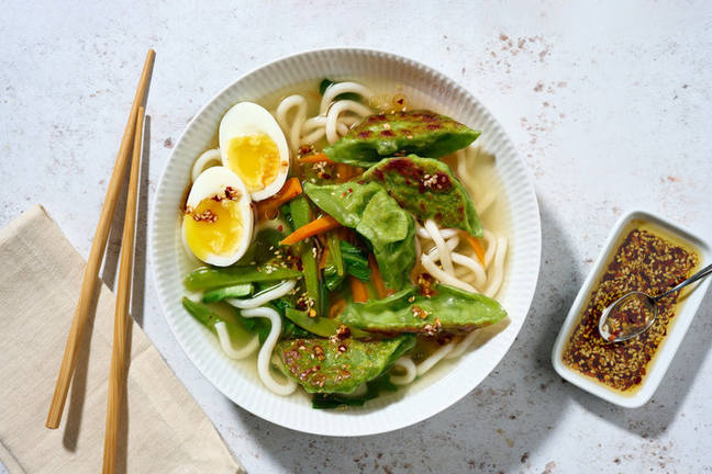 Vegetable Gyoza & Fragrant Udon Broth Bowl 