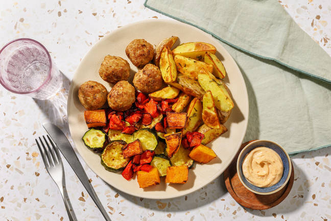 Beef Meatball Bites & Rainbow Veggie Treasure