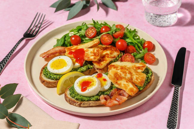 Bacon, Egg & Halloumi Sourdough Stack