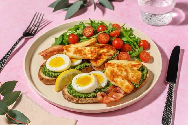 Bacon, Egg & Halloumi Sourdough Stack