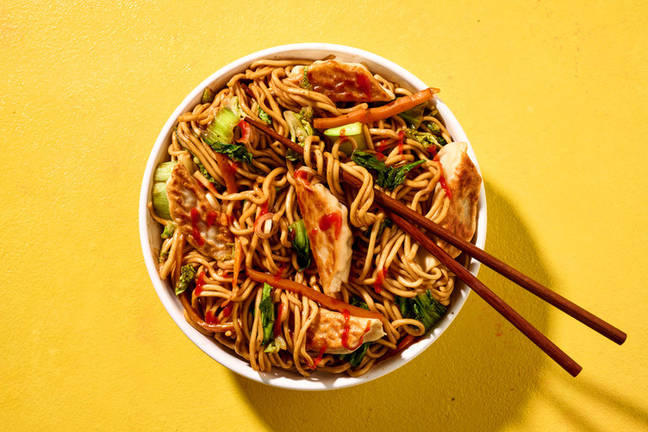 No Chop Pork Dumplings & Noodle Stir-Fry
