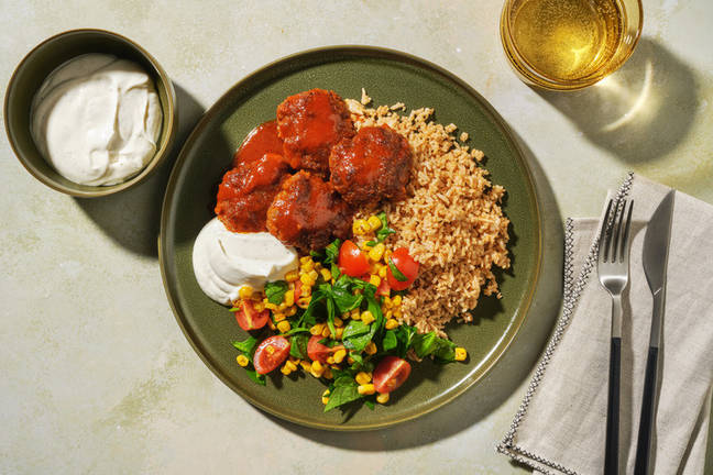 Hot Sauce-Glazed Beef Rissoles & Spiced Rice