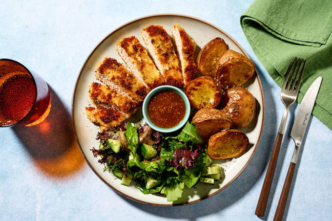Pork Schnitty & Roast Chat Potatoes