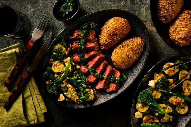 Mojo Verde Roast Beef & Hasselback Potatoes