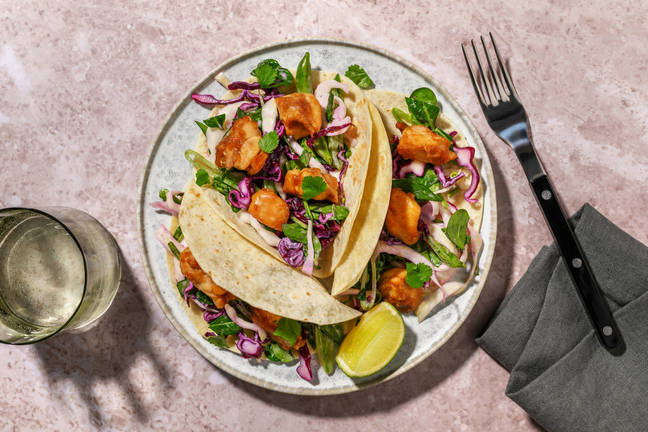 Express Sichuan Popcorn Chicken Tacos