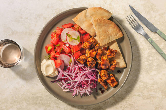Charred Chicken & Veggie-Loaded Pita Plate