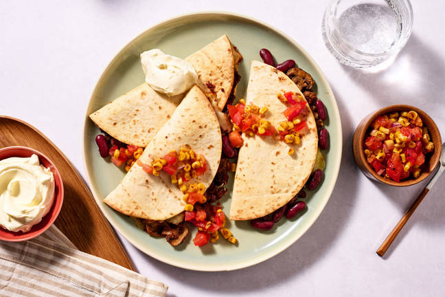 Spiced Kidney Bean & Mushroom Quesadillas
