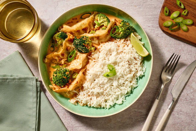No Fuss Thai Red Curry & Pork Dumpling Bake