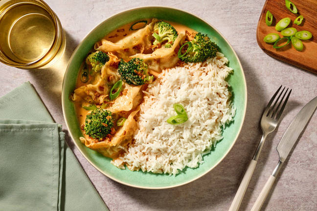 No Fuss Thai Red Curry & Pork Dumpling Bake