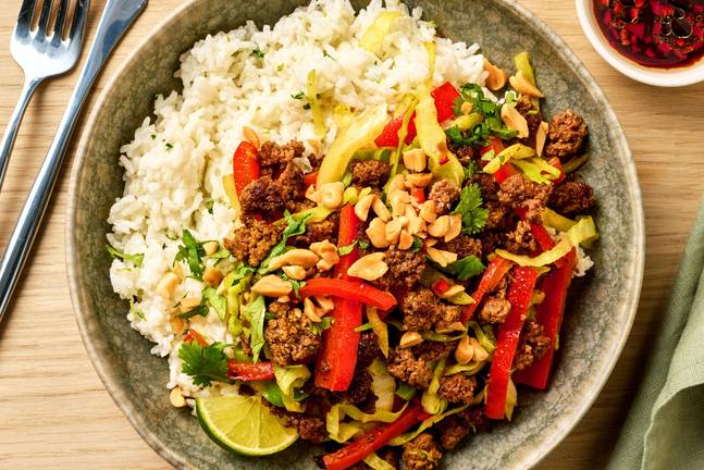 Thai Beef Larb on Coconut Rice