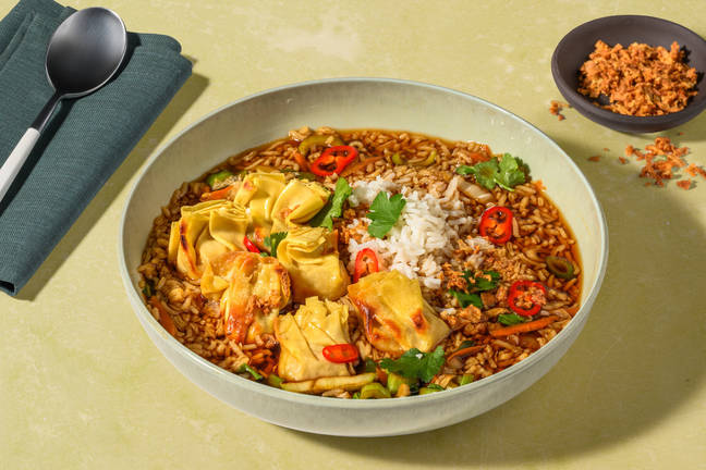 Chicken-Coriander Dumplings & Brothy Rice