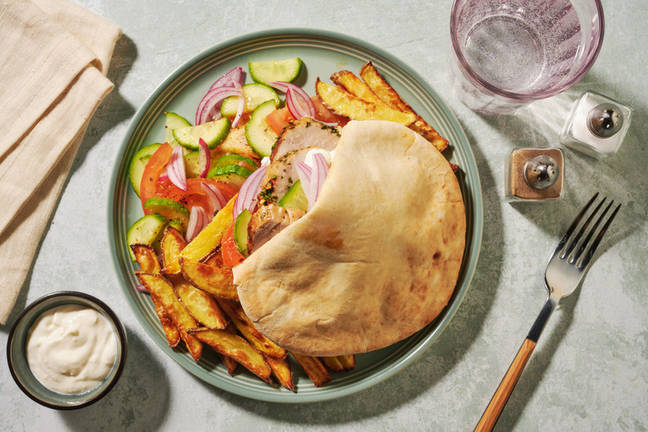 Souvla-Style Pork Pitas & Potato Fries